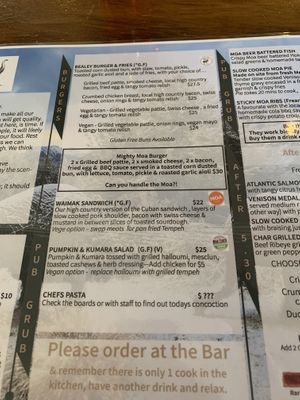 Vegan option on the menu  at The Crafty Moa  in Arthurs Pass