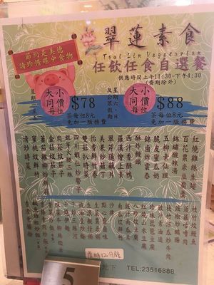 Menu for Lunch Buffet at Tsui Lin Vegetarian 翠蓮素食 in New Territories