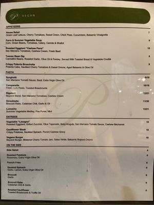 Vegan menu  at Tony & Nick's in Kingston