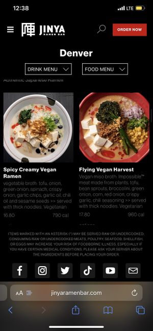 menu  at JINYA Ramen Bar in Denver