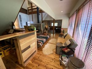 View from the bar (on the left) and dining area at the back  at Onpoint Madarao in Myoko