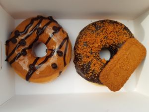 Peanut butter (with chocolate filling) and Lotus caramel cookie (with Lotus filling) at Royal Donuts  in Mannheim