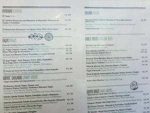 Menu at Maria Limão in Porto