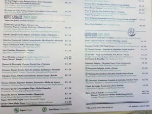 Menu at Maria Limão in Porto