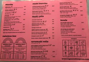 Menu November 2021  at Vegan Sushi Express in Rotterdam