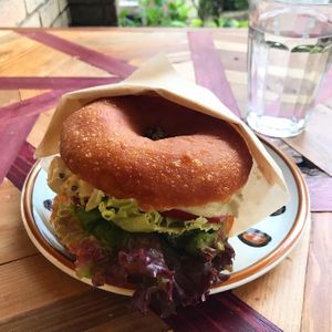 Savoury Donut burger  at Hatena in Tokyo
