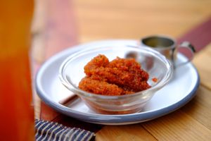 Edible rose hip paste (?) came with the iced rose hip tea. at Hatena in Tokyo