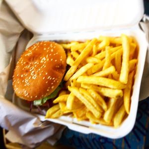 Vhopper burger and fries  at Vizza Guys in Gateshead