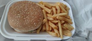 Vegan burger with chips at Vizza Guys in Gateshead