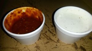 Chilli dip and garlic mayo dip at Vizza Guys in Gateshead