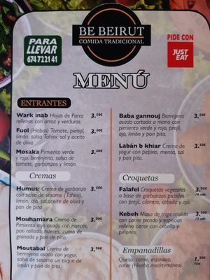 The menu (i) at Be Beirut in Madrid