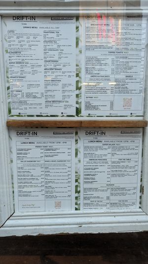 menu as of Oct 2023 at Drift-In in York