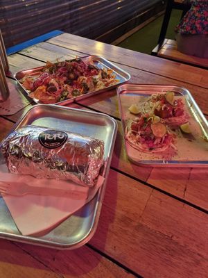 Burrito, nachos and Tacos at El Rayo Vegan Cantina in York