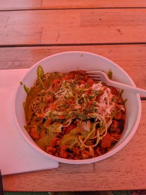 Burrito in a bowl at El Rayo Vegan Cantina in York