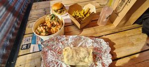 Burger, Burrito, Nachos and Dill fries 😋 at El Rayo Vegan Cantina in York