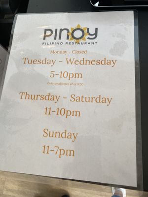 Hours  at Pinoy Filipino Restaurant in St Petersburg