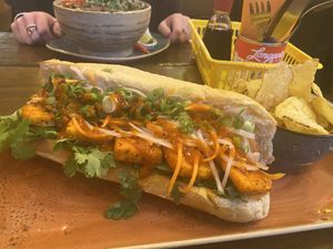 Bahn mi with spicy tofu. Absolutely amazing! Great size for the price  at Nam Song in Sheffield