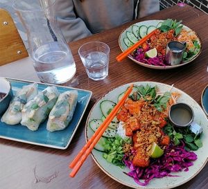 Twice fried tofu noodle salad and summer rolls at Nam Song in Sheffield