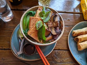 Vegan pho with tofu, mushrooms and pak choy at Nam Song in Sheffield