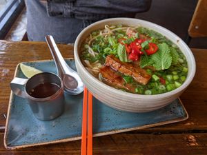 Vegan pho with extra chillies and mint at Nam Song in Sheffield
