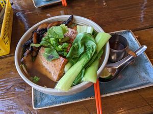 Noodle-free vegan pho with tofu and pak choi at Nam Song in Sheffield