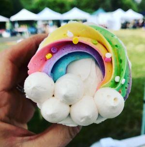 Rainbow Funfetti cupcake at Flourchild Vegan Baking  in Courtenay