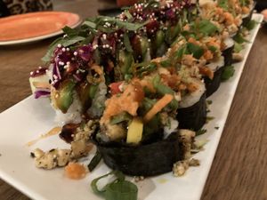 Two Vegan Sushi Rolls.  One fruity and one earthy.   at The Slippery Mermaid Sushi Bar in Navarre