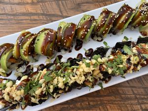 Green Mermaid and Chef’s vegan roll at The Slippery Mermaid Sushi Bar in Navarre