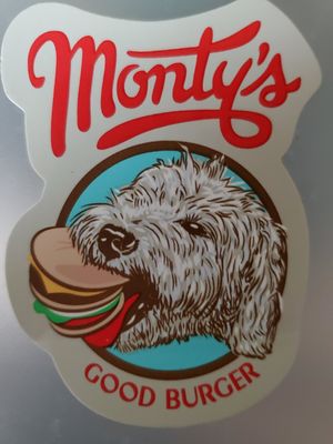 Free stickers too! Too cute! at Monty's Good Burger - 3rd St in Los Angeles