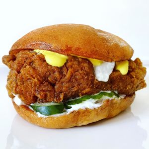 Charlie’s Chick’n Sandwich with added Habanero Sauce  at Monty's Good Burger - 3rd St in Los Angeles