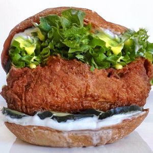 Charlie’s Chick’n Sandwich with Habanero Sauce   at Monty's Good Burger - 3rd St in Los Angeles