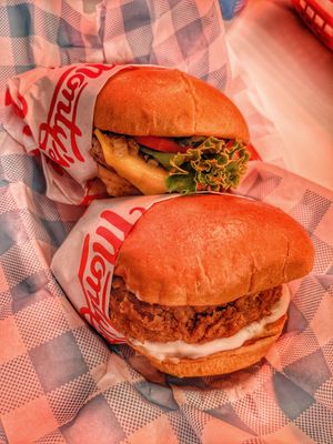 Monty's Good Burger (single) and Charlie's Chicken sandwich at Monty's Good Burger - 3rd St in Los Angeles