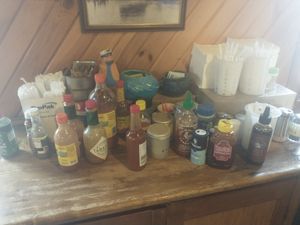 So many condiments! Cool! at Weather Center Cafe in Sheboygan