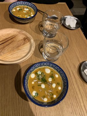 Lentil soup with soy yogurt at Salam in Tokyo