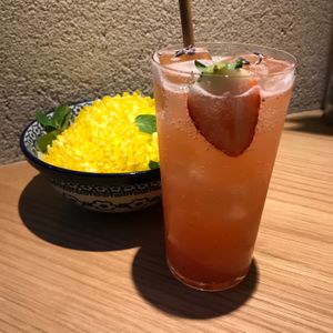 Strawberry & lavender house-made soda. Fresh strawberry & lemon juice with a touch of sweetness.  at Salam in Tokyo