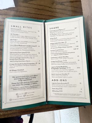 Menu  at Lineage in Wailea