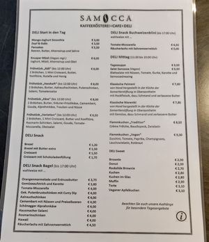 Menu  at Samocca in Schwabisch Hall