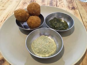 Fried rice cheese balls at Plant Base in Lisbon