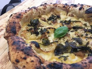 Potato cheese pizza at Plant Base in Lisbon