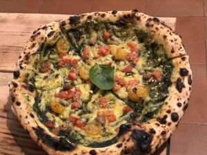 Pizza With pesto at Plant Base in Lisbon
