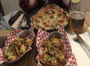Pizza and jackfruit tacos at Plant Base in Lisbon