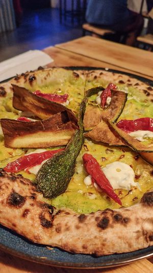 Zucchini cream based Pizza at Plant Base in Lisbon