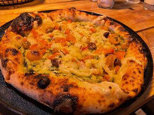 Pesto and pomodore pizza  at Plant Base in Lisbon