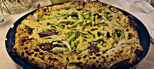 Vegan pizza with beyond meat balls at Plant Base in Lisbon