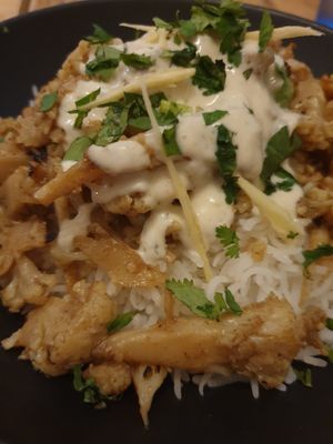 Smoked Cauliflower with Basmati rice at Plant Base in Lisbon