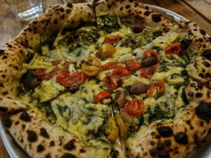 Pesto pizza at Plant Base in Lisbon