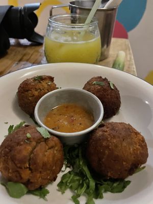 Banana cheese balls at Plant Base in Lisbon