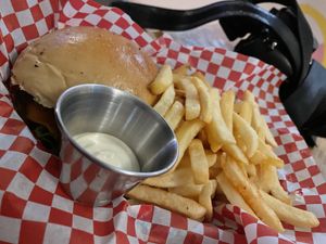 Burger with bacon and caramelised onion at Plant Base in Lisbon