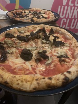 Fungi and artichoke pizza  at Plant Base in Lisbon