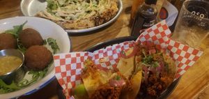 Pizza, tacos, banana balls at Plant Base in Lisbon